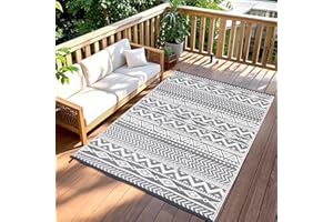 ‎TUKDAK TUKDAK Grau Outdoor Teppich Wetterfest 120x180cm, Wendbarer Outdoorteppich Matte Kunststoff Teppich, Wasserdichter Außenteppich, UV-beständige Camping Matte für Balkon Terrasse Garten RV Picknick