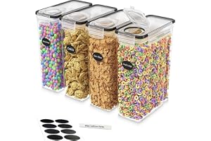 Panzy Home 4 L förvaringsbehållare för flingor – lufttäta flip-topplock, BPA-fria, klar plast med etiketter för enkel organisation – kök skafferi arrangör – perfekt för flingor, majsflingor och torr