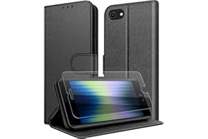 New&Teck Etui do iPhone 7/8/SE 2020/SE 2022, zamknięcie magnetyczne z klapką], skórzane etui portfelowe, wielofunkcyjne, 1 x ochronne szkło hartowane, czarne