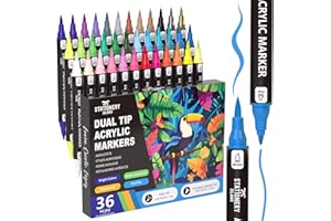 ‎STATIONERY ISLAND STATIONERY ISLAND Acrylstifte für Steine Wasserfest 36 Farben 1-5mm Dual Tip Acrylmarker für Halloween Basteln, Kürbis Malerei, Rock Painting, Glas, Papier, Ei, Leinwand, Keramik, Stoff, DIY Crafts