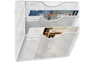 TQVAI 3 Compartimentos Malla Metálica Revistero Pared Documentos Organizador Papeles A4 Colgante Oficina Archivador de Organizador Herramientas Pared, Blanco