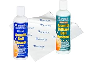 Aramith Bundle of 3 Items Billiard Ball Cleaner, Billiard Ball Restorer 8.4 fl.oz. Bottles & Aramith Microfibre Cloth