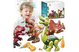 SK SUPKER DIY Dinosaur Toys Set with Electric Drill, 4 Pack Take Apart Dinosaur Construction Kit for Boys Girls Educational STEM Gifts for Birthday