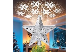 Qoosea Coronamiento Árbol de Navidad Giratorio Copo de Nieve Purpurina 3D con 6 Modos Cambiantes de Luz LED, Estrella Invernal Brillante para Corona Árbol de Navidad para Decoraciones de Fiestas