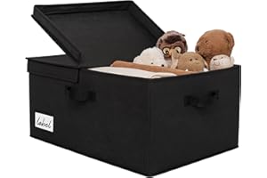 GRANNY SAYS Caja de almacenaje grande con tapa, set de 1 cesta de almacenaje de tela con tapa, caja de almacenaje para estanterías de armario, cesta de almacenaje negra para organizar la ropa