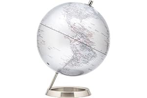 Exerz 30cm World Globe - Stainless Steel Ring Standing, Packaging in premier Kraft Box, Perfect for Gifting - Metallic Silver Colour