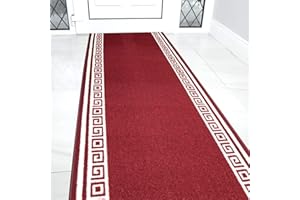 Bravich RugMasters Greek RED Rubber Backed Non Slip Machine Washable Very Long Hallway Hall Runner Narrow Rugs Custom Length Stair Mats 2'2"x12'FT (66x366cm)
