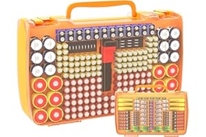 APTBYTE Battery Box with Battery Tester, Double-Sided Battery Storage Box Holds 269 Batteries, Organiser Bag Case Holds AA AAA 4A C D Cell 9V 3V Lithium LR44 CR2 CR123 CR1632 CR2032 18650 (Yellow)