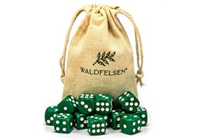 Waldfelsen® Lot de 6, 12, 20, 30 ou 50 dés de qualité supérieure - Taille standard de 16 mm - En acrylique - Avec sac en tissu - Vert