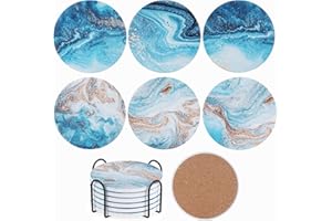 Moendergo 6 sztuk podstawek na napoje, chłonne, korkowe, ceramiczne, z metalowym uchwytem, do domu, mieszkania, kuchni, pokoju, baru, dekoracji (6)