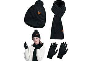 Horolam Winter Hat Scarf Gloves Set, Warm Knit Beanie Hat with Pom Pom Touch Screen Gloves for Women for Christmas Gifts