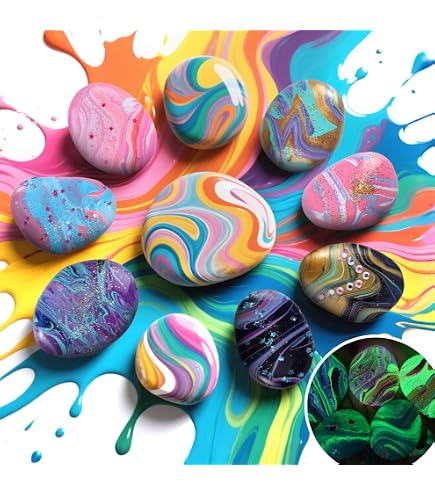Wisplye Steine Bemalen Set Für Kinder – 12 Farben, 6+4 Steine, Leuchtend, Kreatives DIY Bastelset