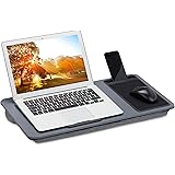 Relaxdays Supporto Pc Portatile con Cuscino con Mouse Pad, Vassoio per Laptop, Barra Antiscivolo, LxP 57,5x30 cm, grigio