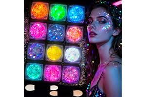 KUVARIX Purpurina Cara, 12 Colores Brillantes Para la Cara, Glitter Maquillaje, Brillantina para Fiestas, Halloween, Carnaval & Bolas de Maquillaje, Embalado en Caja Transparente