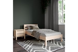 Hansales Łóżko drewniane 90 x 200 cm Külli Scandi Style ze stelażem rolowanym z surowego twardego drewna brzozowego FSC® – ponad 700 kg – rama łóżka pojedynczego z zagłówkiem – łóżko dziecięce, łóżko