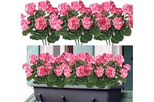 ‎WELDOMCOR Weldomcor Künstliche Blumen, 3 Bündel im Freien und Innen Gefälschte Blumen, Geranie Blumen Dekoration Faux UV-beständige Geranienbusch für hängende Garten Veranda Fenster Box Dekor, Rosa