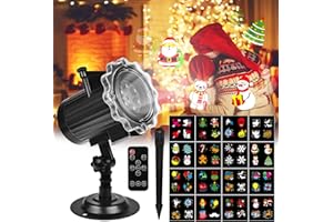 Qxmcov Proiettore Luci Natale, Proiettore Luci Natale per Esterno 16 Diapositive Modelli con Telecomando e Timer, Impermeabile IP65 Proiettore Natale Esterno & Interno per Natale Giardino