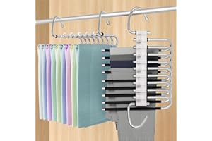 MQVXT Perchas para Pantalones,2 Piezas Plegables Percha Pantalones,Ahorra Espacio 9 en 1 Multipurpose Hanger Inoxidables para Bufandas,Vaqueros,Ropa,Toallas (Negro)