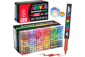 Laconile 288 sztuk Markery akrylowe, markery akrylowe do kolorowania dla dorosłych i dzieci, do kamienia,płótna, szkła, ceramiki, markery akrylowe wysokiej jakości z miękką końcówką 1-5 mm