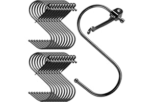 Sopito Gancio a S, 20 pcs Ganci a Forma di S con Anello di Sicurezza Anticaduta Ganci Metallo per Cucina, Giardino e Camera da Letto, Nero, Diametro Interno 3,2 cm