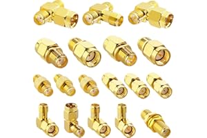 YILIANDUO 18 Tipo SMA Adattatore Kit SMA Maschio a SMA Femmina Connettori 90 Gradi SMA a RP-SMA Connettore a T tipo T SMA Kit per Occhiali Fatshark Goggles Drone FPV Race WiFi Antenna Spina Converter