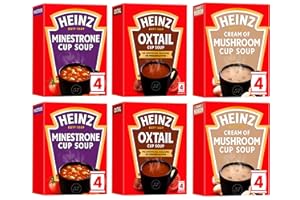 GENERIC Heinz Cup Soup Variety Bundle 6 Boxes Mushroom, Oxtail, Minestrone Flavours 2 Packs x 4 Sachets of Each Instant Broth. Exclusive Kingdom Supplies Recipe Tips Sheet.