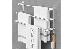 CAXIMSY Handtuchhalter Ausziehbar 43-78CM ohne Bohren Edelstahl doppelt handtuchstange Bad Wand kleben badetuchhalter wandmontage (Silber 3-Bar)