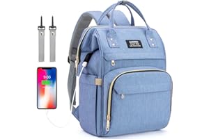 MARCELLO Baby Changing Bag Backpack, Nappy Bag Backpack with USB Charging Port, Diaper Bag Backpack with Insulated Pockets Stroller Straps (Blue)