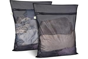 OTraki Filet à Linge Machine à Laver Lot de 2 Sac de Lavage du Linge à Mailles Sacs à Linge avec Fermeture Eclair Filet De Lavage XL Grande Taille pour Délicat Blouse Chemises (60x80cm, Noir)