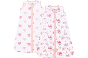 Mama Cheetah Śpiwór niemowlęcy 0,5 TOG, bawełna organiczna, koc do noszenia dla niemowląt, śpiwór z 2-kierunkowym zamkiem błyskawicznym, lekki i oddychający, duży (12-18 miesięcy), róże/serca