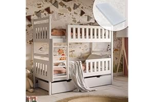 ‎KIDS COLLECTIVE Hochbett 80x180 | 90x200 cm mit 2 Matratzen und 2 Schubladen Etagenbett mit Rausfallschutz und Lattenrost, umbaubar in zwei Kinderbetten, aus Vollholz massiv in weiß, Funktionsbett 200x90