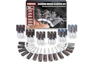 PONTASS 30 Stück Schleifhülsen Satz für Dremel Rotationswerkzeug mit 3mm Schaft 400/600/800/1000/1500/2000 Korn Schleifaufsätze, Schleifwalzen für Schleifen & Rosten Metallkante-Abreiben Stein Holz Schleifen