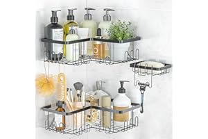 PNNP Mensola Doccia Angolare Senza Foratura, 3 Pezzi Portaoggetti Doccia con Porta Sapone per Doccia, portasapone doccia Acciaio Inox, Organizer Doccia per Shampoo Sapone Bagnoschiuma (Nero)