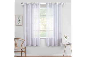 ‎MIULEE MIULEE Gardinen Kurz mit Ösen Transparente Optik Gardine Ösenvorhang Ösenschal Transparent Durchsichtig Vorhang Kurz für Schlafzimmer Wohnzimmer 140x145 cm (B x H) 2er Set Weiß