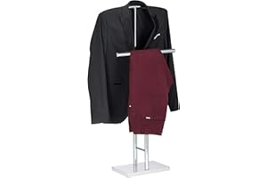 Relaxdays Chrome Men’s Valet Stand, Freestanding Towel Rack, Double Rail, HWD: 106x49x20 cm, Silver