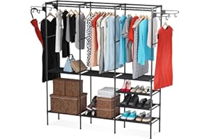 MONKLE - Appendiabiti da terra, Stand appendiabiti, Appendiabiti combinato + vano portaoggetti multistrato (Nero)