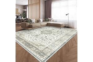 ‎HOMFINE HOMFINE Hell Grün Vintage Teppich Wohnzimmer 200x300 cm Waschbarer Kurzflor Boho Teppiche Weich rutschfest Groß Retro Rugs for Living Room Carpet for Schlafzimmer Esszimmer Küche