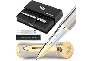 Wordsworth & Black Rollerball Pen - Bolígrafo de Lujo - Acabado en Oro de 24K,Laca Plateada,Recarga de Tinta,Recargable,Regalo para Hombres & Mujere,Escritura Profesional,Bonitos Bolígrafos Elegante