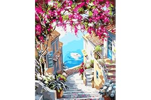 LAISLLA Malowanie według liczb, dla dorosłych, ręcznie malowany, zestaw do malowania olejnym dla początkujących, zestaw do malowania z 3 pędzlami, farby akwarelowe, łatwe malowanie według liczb, dla