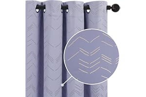 Deconovo Blackout Curtains Gold Zigzag Lines Foil Printed Thermal Insulated Eyelet Curtains 46 x 72 Inch Light Purple 2 Panels