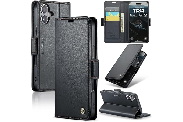Rerzoiro fodral för iPhone 17, premium PU-läder telefonfodral med RFID-blockering, ställ, kortplats, magnetiskt skydd, flip b