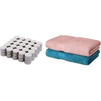 Amazon Brand - Solimo Wax Tealight Candles (Set of 100, Unscented) & 100% Cotton 2 Piece Bath Towel Set, 500 GSM…