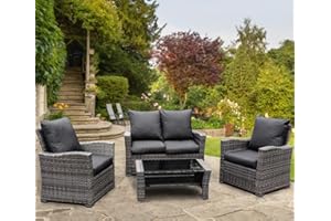 GOODS EMPORIUM 4 Seater Rattan Garden Furniture Set - Outdoor, Patio furniture, Conservatory Sofa sets - RAIN COVER INCLUDED (Dark Grey)