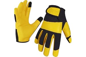 Escort Tools Heavy Duty Leather Gardening Work Gloves, Thorn Proof, Touch Screen, Utility Safety Working Gloves Breathable, Tear Resistant, High Dexterity Mechanic Gloves Unisex (Yellow, XS)