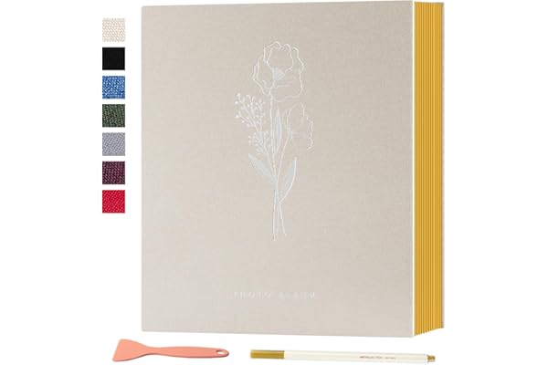 Lanpn Album Photo Autoadhesif Scrapbooking, Album Photo Adhesif Magnétique en Lin avec stylos pour 10x15 13x18 cm A5 (Petites-20 feuilles/40 Pages, Beige)