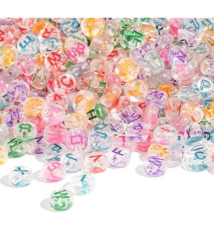 300 Perline Alfabeto In Plastica - Lettere A-Z Per Bracciali, Collane Fai Da Te, Bambini, 4x7mm, Bianco