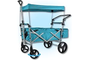 ‎IMLEX IMLEX Bollerwagen faltbar mit Dach IM-9002 Türkis - Große Räder gefederte Vorderräder - Handwagen klappbar mit Schiebegriff ideal für 2 Kinder