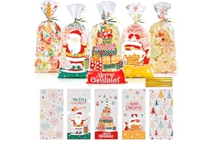KAZATE Sacchetti Trasparenti per Confezioni 100 Pezzi, Buste Biscotti Natale Sacchettini Alimentari Natalizi, Bustine Trasparenti Cellophane Piccole per Regali Caramelle, Sacchetto Natalizio Plastica