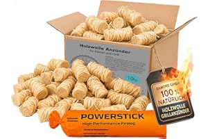 SAMORE GMBH Samore 10 kg Öko (ca. 800 Stck) Kaminanzünder inkl. XXL Powerstick Grillanzünder Anzündwolle Holzwolle Anzünder Zündwolle