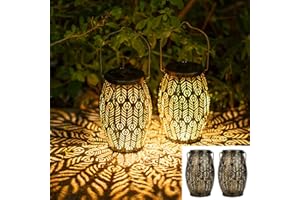 JOYCREATOR Latarnia solarna LED do użytku na zewnątrz, 2 sztuki, metalowe latarnie solarne do użytku na zewnątrz, wiszące/stojące, wodoodporne IP65, do balkonu, drzewa, kempingu, ogrodu, dekoracji